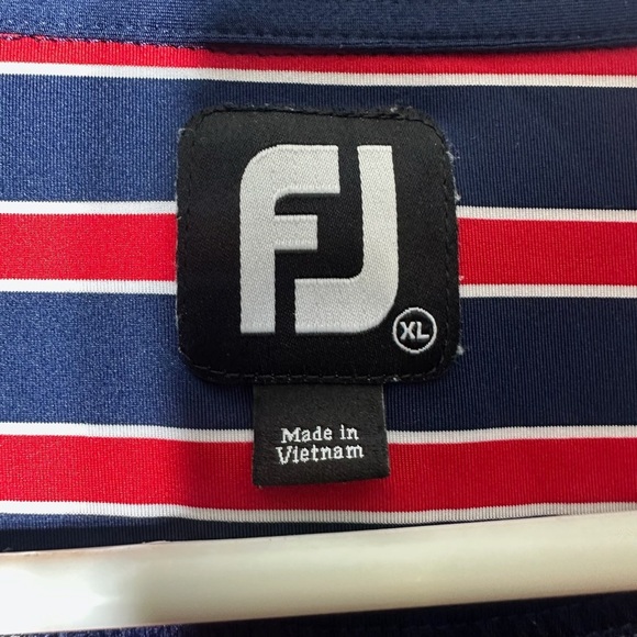 Footjoy Golf Polo Men's Size XL Bull Run Golf Club Red/Blue Striped Shirt - Picture 8 of 8
